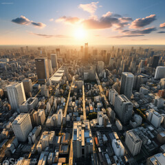 panorama of the city, Aerial view of cityscape of Tokyo, capital city of Japan at sunset,...