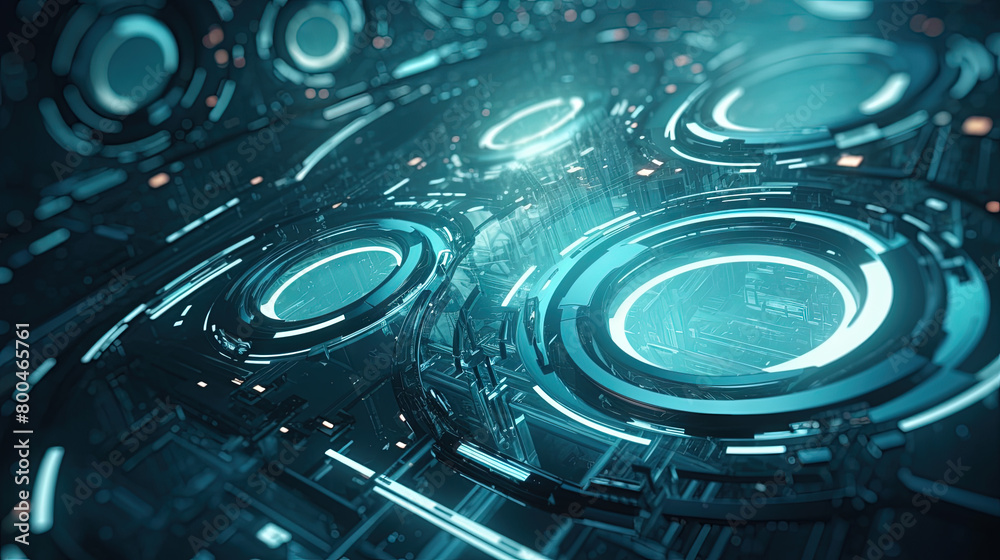 Aufkleber Technology abstract background with hud styled round interface elements in neon tech light.