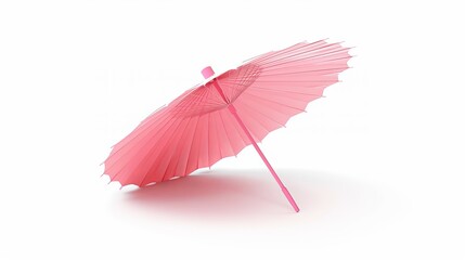 3D pink paper cocktail umbrella, presented in isolation on a white background.