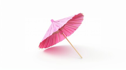 3D pink paper cocktail umbrella, presented in isolation on a white background.