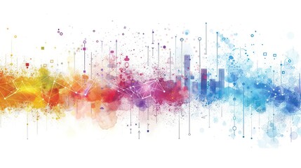 watercolored data analytics visualizations with a white background