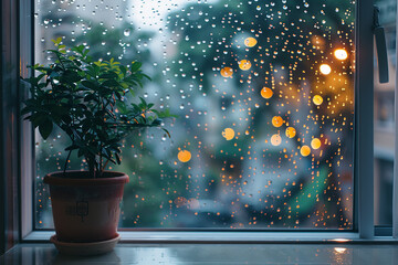 background isolate backdrop of raining outside of the glass window, water raining outside