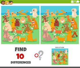 differences game with cartoon dogs animals group