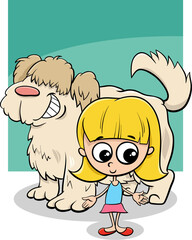 cartoon girl with big shaggy dog character