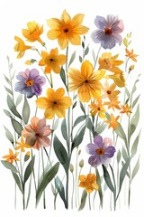A Bunch of Flowers Painting on White Background