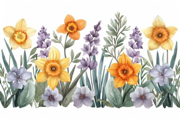Yellow and Purple Flowers Watercolor Painting