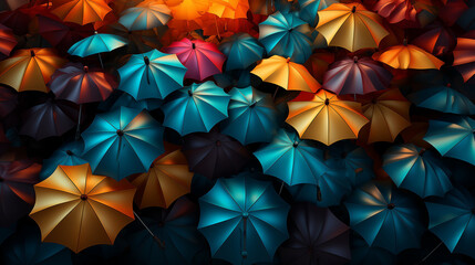 parapluies colorés sur fond sombre