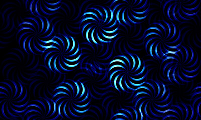 Abstract seamless pattern with blue circle elements on dark background.