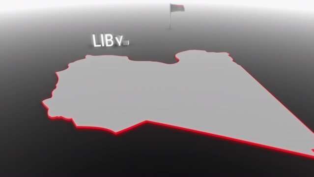 3d animated map of Libya gets hit and fractured by the text &ldquo;Crisis&rdquo;