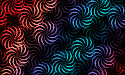 Abstract seamless pattern with colorful circle elements on dark background.