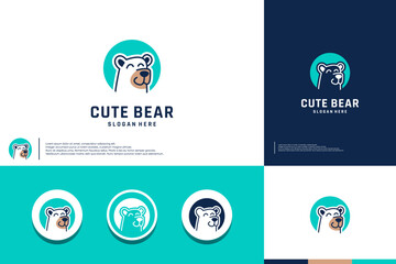 cute bear, friendship symbol, logo design template.