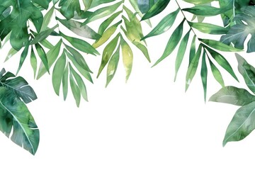 Fototapeta premium tropical leaves watercolored banner illustration isolated on a white background