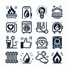 outline plumbing heating set icon silhouette vector illustration white background, plumbing, heating, ventilation, construction, renovation. Linear icon collection. Editable stroke
