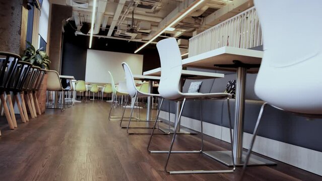 Chairs and sofas in an empty cafe, cafe interior.