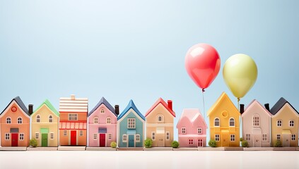 Colorful Miniature Houses Village Illustrating Home and Real Estate Concept