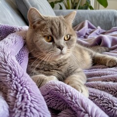 Cat Laying on Top of a Purple Blanket