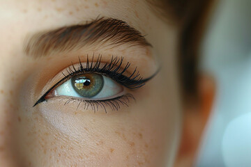 The precise application of liquid eyeliner for a sharp cat-eye.