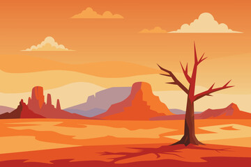 Horizon Sky Western American Dead Tree Vast Desert Landscape vector Illustration design