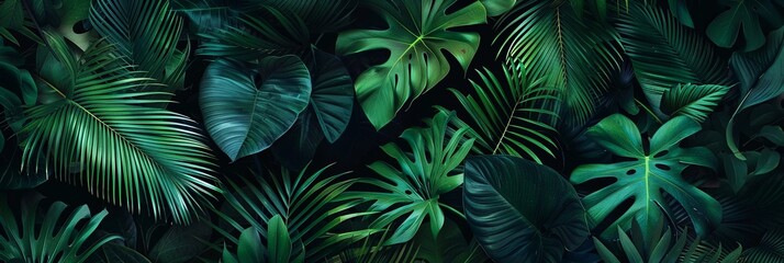 Tropical leaves background. Green leaf banner and floral jungle pattern concept. Abstract green leaf texture