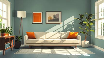 Living Room Sofa Space: A vector illustration of a living room with a sofa strategically placed to optimize space