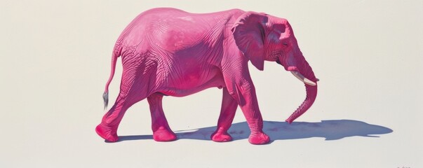 Pink elephant walking under bright light