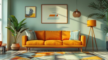 Modern Sofa Room Transformation: A 3D vector illustration showcasing how modern sofas can transform a room
