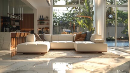 Modern Sofa Urban Living: A 3D vector illustration showcasing modern sofas in an urban living environment