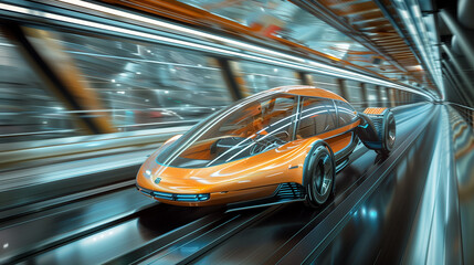 uture transportation vehicles: illustration of a driverless car or flying taxi