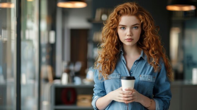 Confident Redhead with Coffee Cup