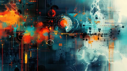 abstract digital artistic background with a dynamic composition featuring functionality and network flow