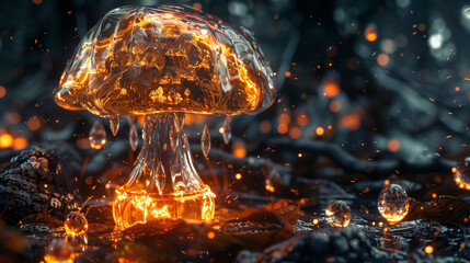 golden amber glowing glimmering enchanted magical mushroom generative art