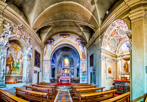 The Interior with Altar of Santa Maria di Loreto Church, on March 18 in Lugano, Switzerland