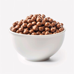 Cereal chocolate balls dry breakfast in white bowl. Isolated on white background