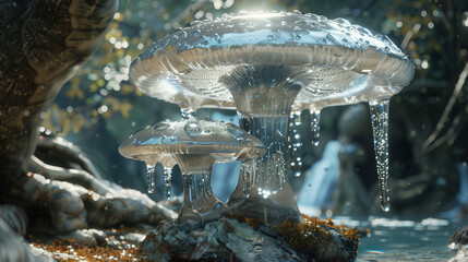 metallic glowing glimmering enchanted magical mushroom generative art