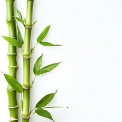 Fresh Green Bamboo Stalks and Leaves on White Background for Zen-inspired Designs