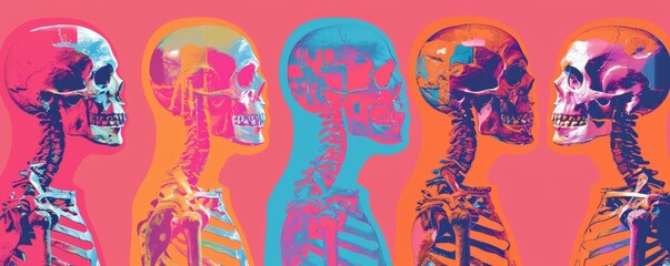 Colorful skeletons on a pink background