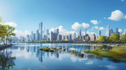 City Skyline with Integrated Nuclear Waste Facility