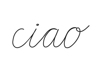 Ciao write calligraphy word, continuous line drawing. Greeting, hello on Italian language. Vector illustration © Iuliia