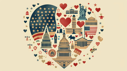 Patriotic Independence Day Poster with Landmarks