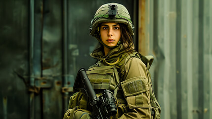 Fototapeta premium Portrait of Ukraine woman soldier.