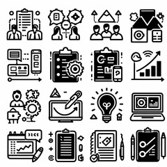 outline workflow set icon silhouette vector illustration white background, workflow, processing, operation. Outline icon collection