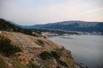 Idyllic rocky coast of Krk island near Baska town, Krk island, Croatia	
