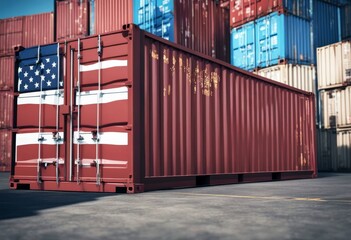 'container american flag usa concept render port export import d america three-dimensional us united state shipping illustration rendering cargo'