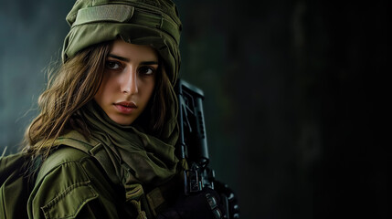 Portrait of Ukraine woman soldier.