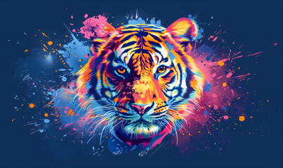 abstract illustration of a tiger in childish style, logo for t-shirt print