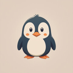 Fototapeta premium Charming Cartoon Penguin Standing Proudly Against a Warm Beige Background