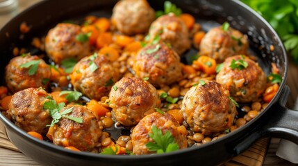 Fototapeta premium Meatballs with lentils. Generative AI