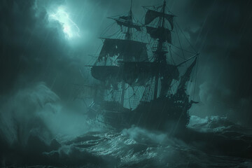 Ghost Ship in Stormy Seas: A Night of Haunting