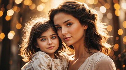 Portrait of a mother and daughter, World Mother's Day concept design for holidays, family love, motherhood celebration super high quality image - Powered by Adobe