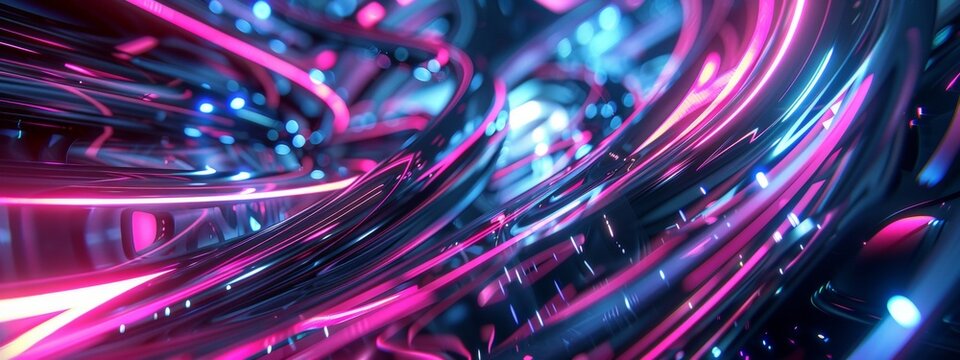 A futuristic abstract design featuring sleek metallic surfaces and neon accents.